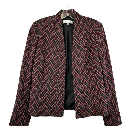 Kasper Women’s Blazer Black/Multi Chevron Print Open Front Size 4 - Picture 1 of 11